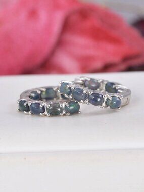 Natural Genuine Ethopian Opal Inside Out Hoop Earrings 925 Sterling Silver